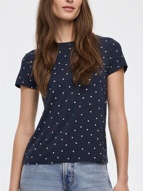 Reitmans Navy Short Sleeve Tee with White Polka Dots